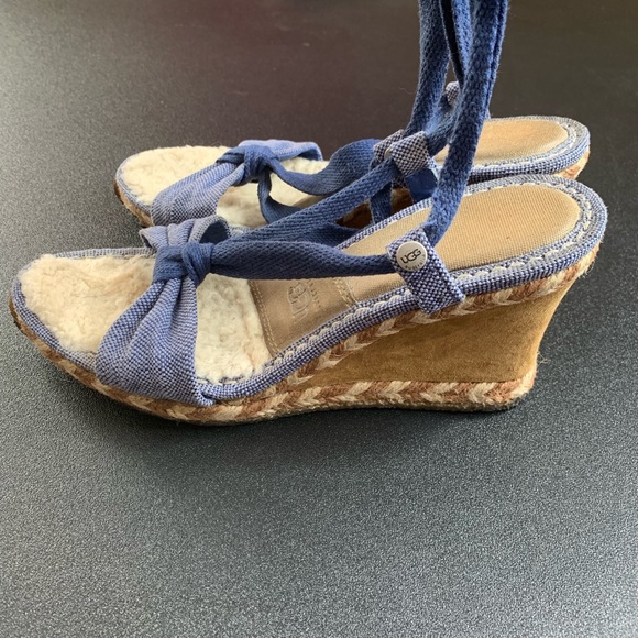 UGG Shoes - Ugg Womens 6.5 Wedge Denim Sherpa Sandals